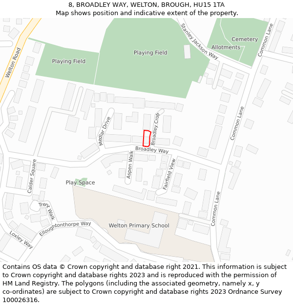 8, BROADLEY WAY, WELTON, BROUGH, HU15 1TA: Location map and indicative extent of plot