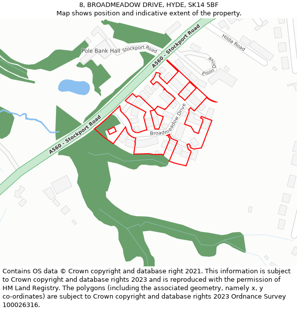 8, BROADMEADOW DRIVE, HYDE, SK14 5BF: Location map and indicative extent of plot