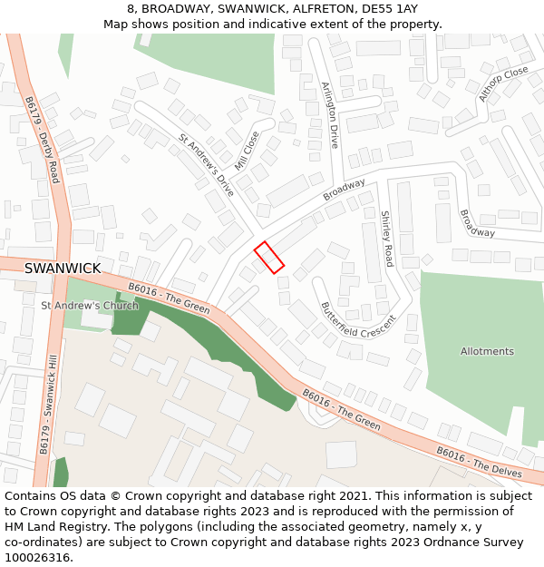 8, BROADWAY, SWANWICK, ALFRETON, DE55 1AY: Location map and indicative extent of plot