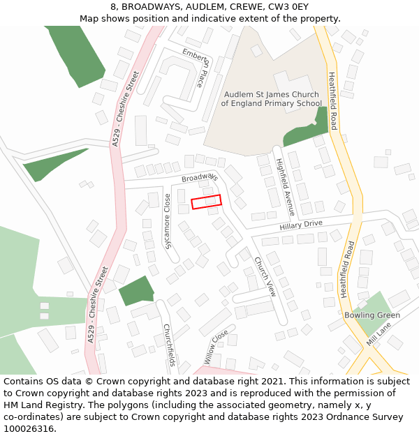 8, BROADWAYS, AUDLEM, CREWE, CW3 0EY: Location map and indicative extent of plot