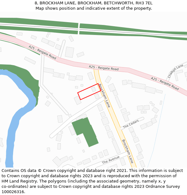 8, BROCKHAM LANE, BROCKHAM, BETCHWORTH, RH3 7EL: Location map and indicative extent of plot