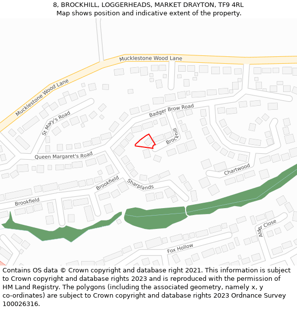 8, BROCKHILL, LOGGERHEADS, MARKET DRAYTON, TF9 4RL: Location map and indicative extent of plot