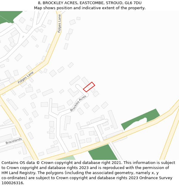 8, BROCKLEY ACRES, EASTCOMBE, STROUD, GL6 7DU: Location map and indicative extent of plot