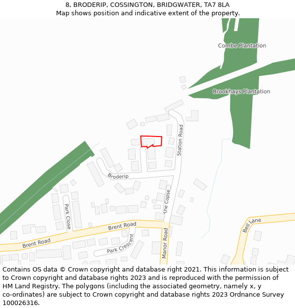 8, BRODERIP, COSSINGTON, BRIDGWATER, TA7 8LA: Location map and indicative extent of plot