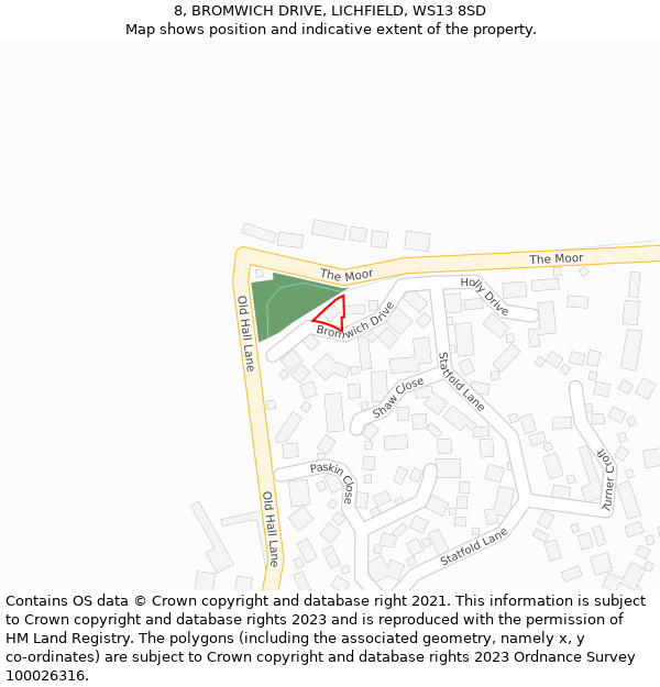 8, BROMWICH DRIVE, LICHFIELD, WS13 8SD: Location map and indicative extent of plot