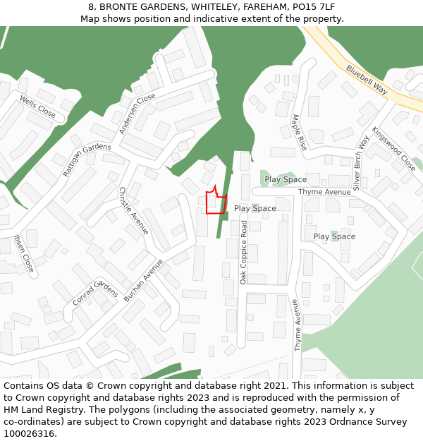 8, BRONTE GARDENS, WHITELEY, FAREHAM, PO15 7LF: Location map and indicative extent of plot