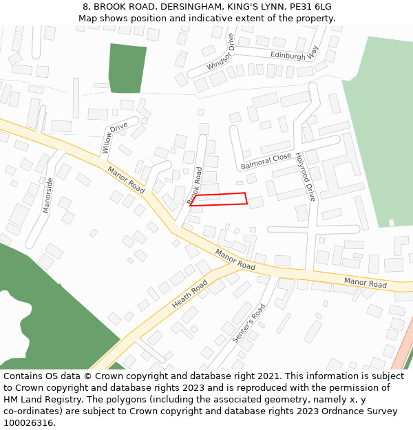 8, BROOK ROAD, DERSINGHAM, KING'S LYNN, PE31 6LG: Location map and indicative extent of plot
