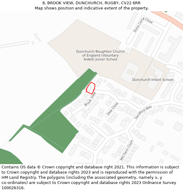 8, BROOK VIEW, DUNCHURCH, RUGBY, CV22 6RR: Location map and indicative extent of plot