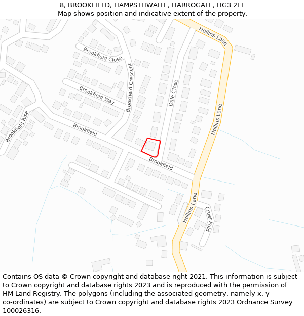 8, BROOKFIELD, HAMPSTHWAITE, HARROGATE, HG3 2EF: Location map and indicative extent of plot