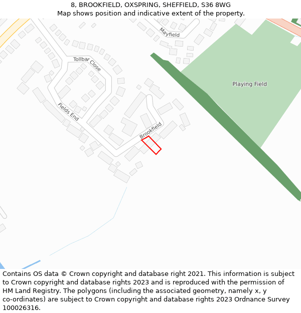 8, BROOKFIELD, OXSPRING, SHEFFIELD, S36 8WG: Location map and indicative extent of plot