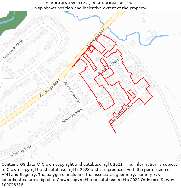 8, BROOKVIEW CLOSE, BLACKBURN, BB1 9NT: Location map and indicative extent of plot