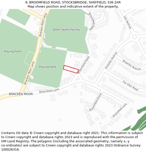 8, BROOMFIELD ROAD, STOCKSBRIDGE, SHEFFIELD, S36 2AR: Location map and indicative extent of plot