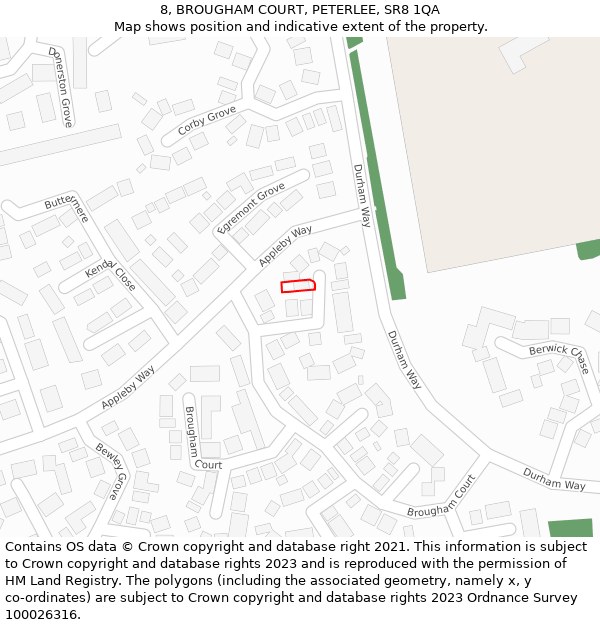 8, BROUGHAM COURT, PETERLEE, SR8 1QA: Location map and indicative extent of plot