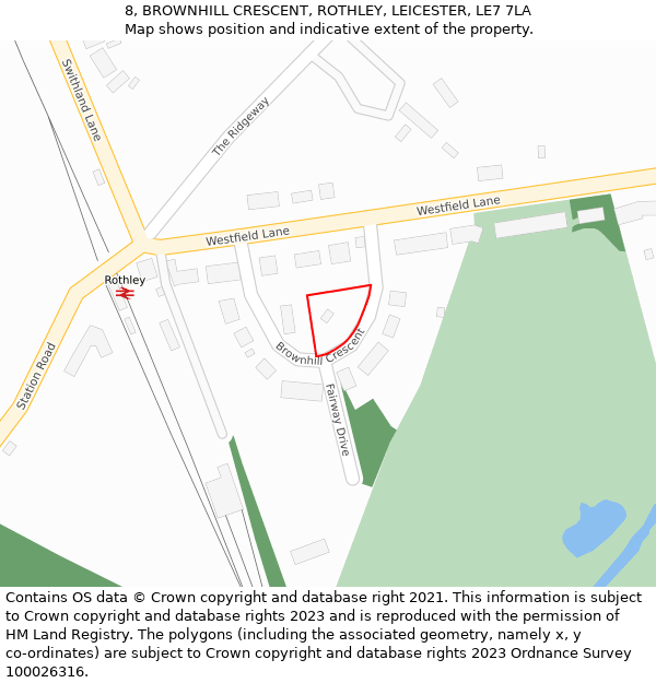 8, BROWNHILL CRESCENT, ROTHLEY, LEICESTER, LE7 7LA: Location map and indicative extent of plot