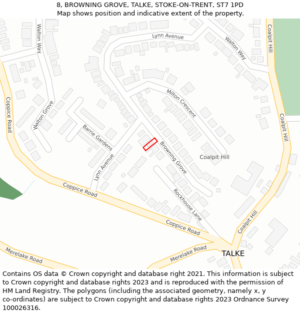 8, BROWNING GROVE, TALKE, STOKE-ON-TRENT, ST7 1PD: Location map and indicative extent of plot