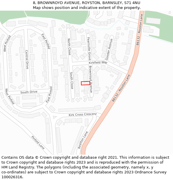 8, BROWNROYD AVENUE, ROYSTON, BARNSLEY, S71 4NU: Location map and indicative extent of plot