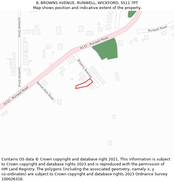 8, BROWNS AVENUE, RUNWELL, WICKFORD, SS11 7PT: Location map and indicative extent of plot