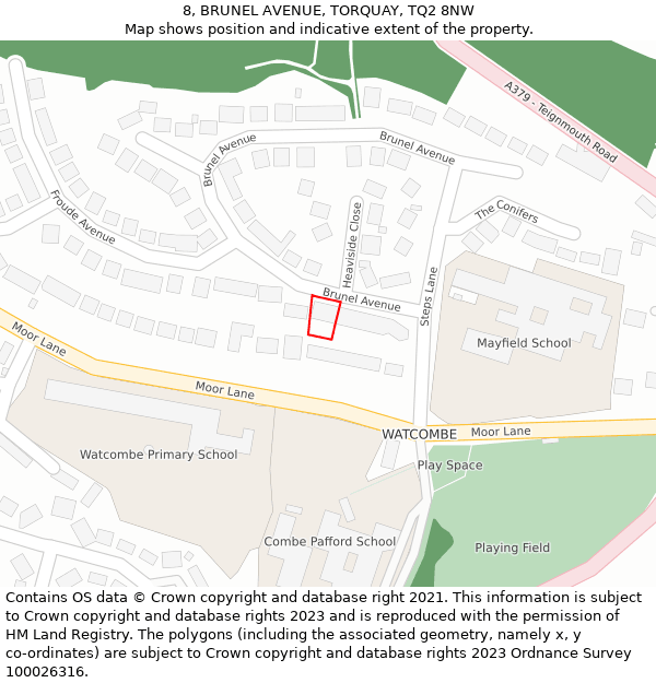 8, BRUNEL AVENUE, TORQUAY, TQ2 8NW: Location map and indicative extent of plot