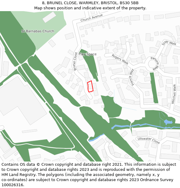 8, BRUNEL CLOSE, WARMLEY, BRISTOL, BS30 5BB: Location map and indicative extent of plot