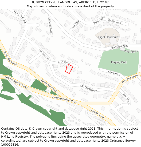 8, BRYN CELYN, LLANDDULAS, ABERGELE, LL22 8JF: Location map and indicative extent of plot