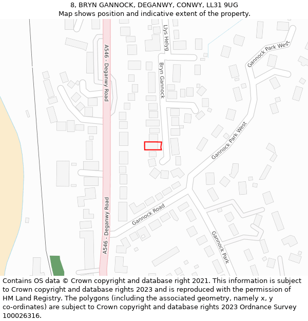 8, BRYN GANNOCK, DEGANWY, CONWY, LL31 9UG: Location map and indicative extent of plot