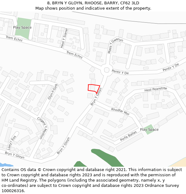 8, BRYN Y GLOYN, RHOOSE, BARRY, CF62 3LD: Location map and indicative extent of plot