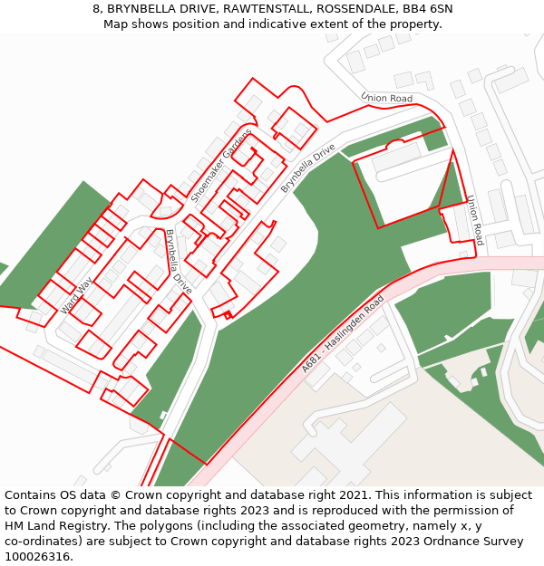 8, BRYNBELLA DRIVE, RAWTENSTALL, ROSSENDALE, BB4 6SN: Location map and indicative extent of plot