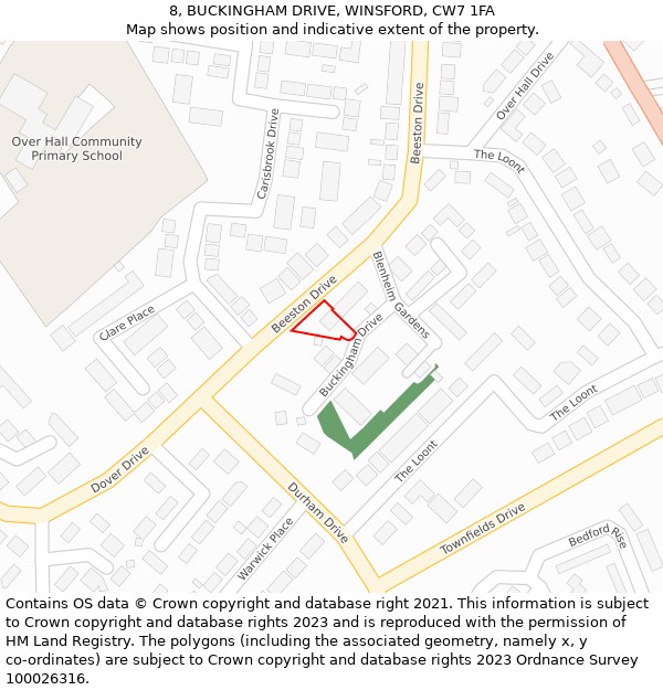 8, BUCKINGHAM DRIVE, WINSFORD, CW7 1FA: Location map and indicative extent of plot