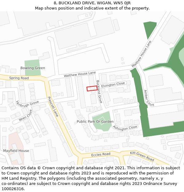 8, BUCKLAND DRIVE, WIGAN, WN5 0JR: Location map and indicative extent of plot