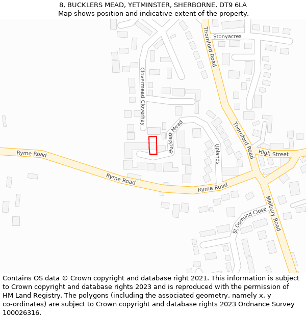 8, BUCKLERS MEAD, YETMINSTER, SHERBORNE, DT9 6LA: Location map and indicative extent of plot