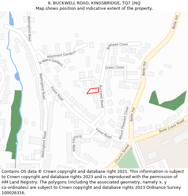 8, BUCKWELL ROAD, KINGSBRIDGE, TQ7 1NQ: Location map and indicative extent of plot