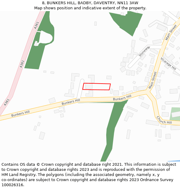 8, BUNKERS HILL, BADBY, DAVENTRY, NN11 3AW: Location map and indicative extent of plot