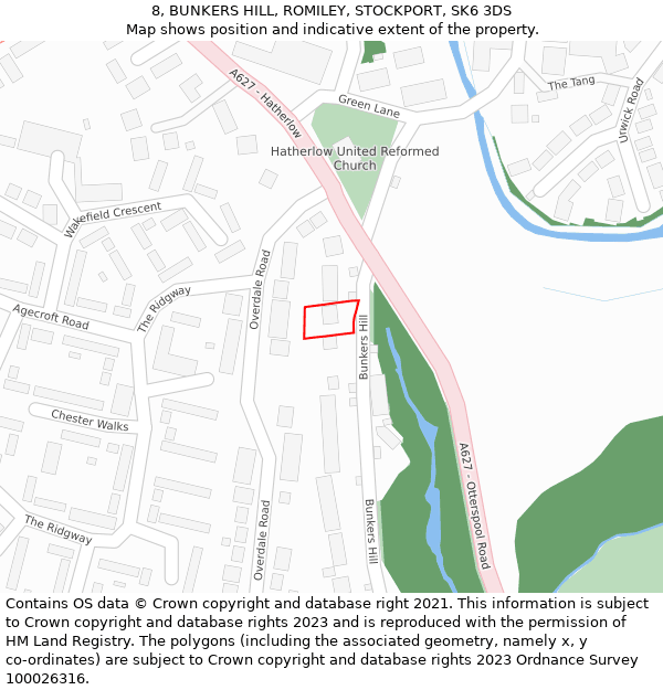 8, BUNKERS HILL, ROMILEY, STOCKPORT, SK6 3DS: Location map and indicative extent of plot