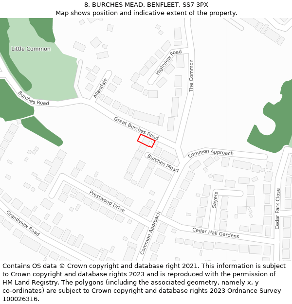 8, BURCHES MEAD, BENFLEET, SS7 3PX: Location map and indicative extent of plot
