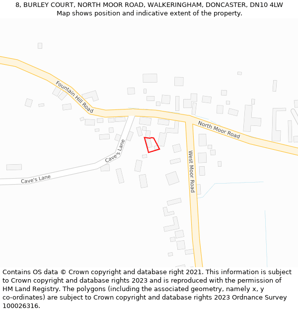 8, BURLEY COURT, NORTH MOOR ROAD, WALKERINGHAM, DONCASTER, DN10 4LW: Location map and indicative extent of plot