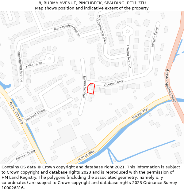 8, BURMA AVENUE, PINCHBECK, SPALDING, PE11 3TU: Location map and indicative extent of plot