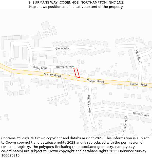 8, BURMANS WAY, COGENHOE, NORTHAMPTON, NN7 1NZ: Location map and indicative extent of plot