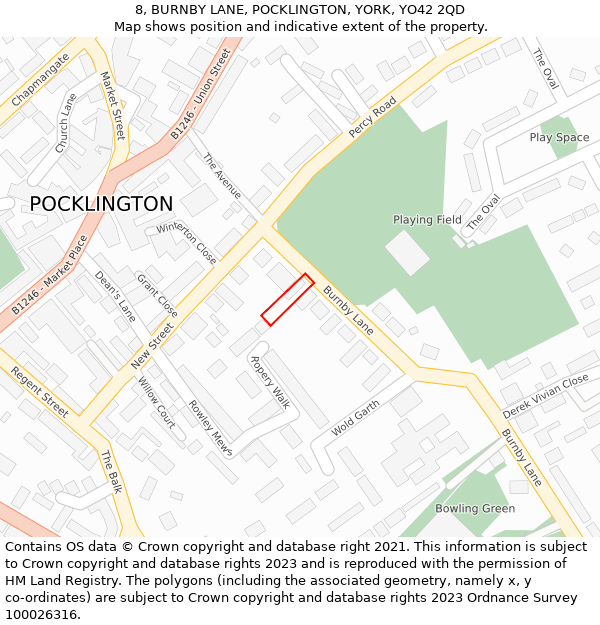 8, BURNBY LANE, POCKLINGTON, YORK, YO42 2QD: Location map and indicative extent of plot