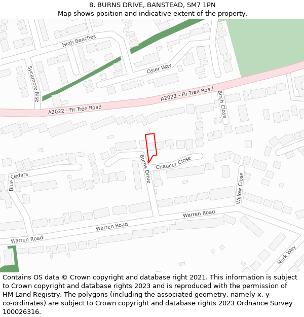 8, BURNS DRIVE, BANSTEAD, SM7 1PN: Location map and indicative extent of plot