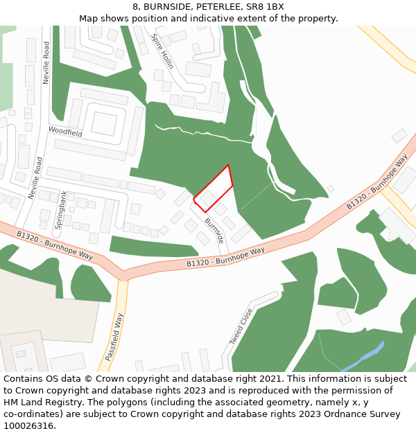 8, BURNSIDE, PETERLEE, SR8 1BX: Location map and indicative extent of plot