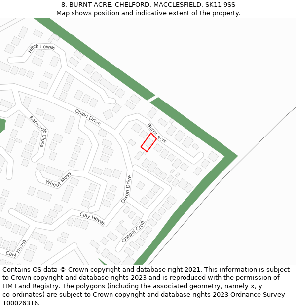 8, BURNT ACRE, CHELFORD, MACCLESFIELD, SK11 9SS: Location map and indicative extent of plot