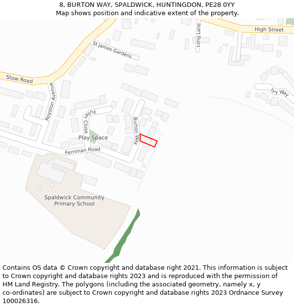 8, BURTON WAY, SPALDWICK, HUNTINGDON, PE28 0YY: Location map and indicative extent of plot