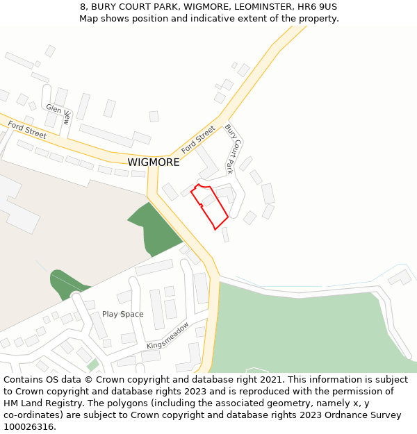8, BURY COURT PARK, WIGMORE, LEOMINSTER, HR6 9US: Location map and indicative extent of plot
