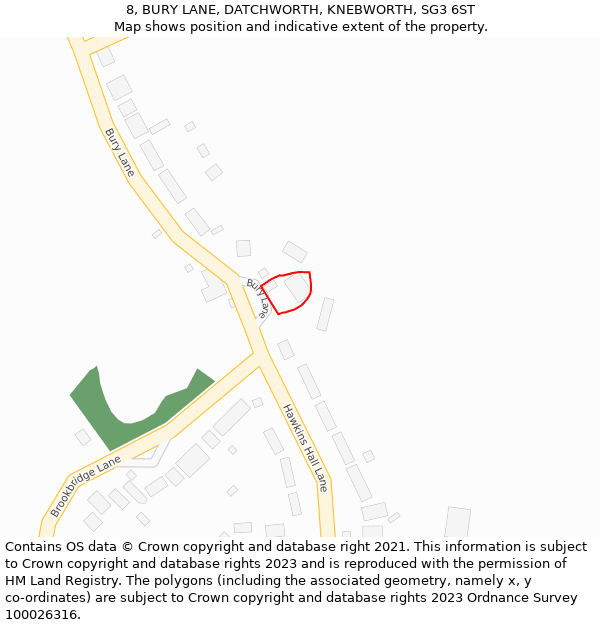 8, BURY LANE, DATCHWORTH, KNEBWORTH, SG3 6ST: Location map and indicative extent of plot