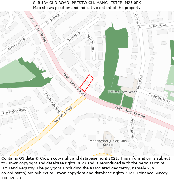 8, BURY OLD ROAD, PRESTWICH, MANCHESTER, M25 0EX: Location map and indicative extent of plot