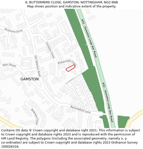 8, BUTTERMERE CLOSE, GAMSTON, NOTTINGHAM, NG2 6NB: Location map and indicative extent of plot