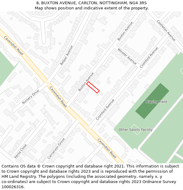 8, BUXTON AVENUE, CARLTON, NOTTINGHAM, NG4 3RS: Location map and indicative extent of plot