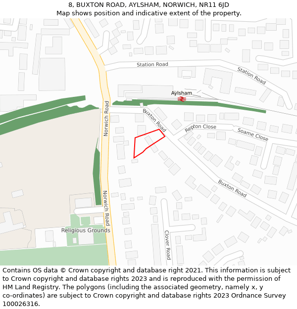 8, BUXTON ROAD, AYLSHAM, NORWICH, NR11 6JD: Location map and indicative extent of plot