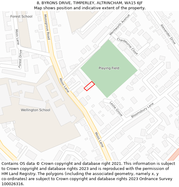 8, BYRONS DRIVE, TIMPERLEY, ALTRINCHAM, WA15 6JF: Location map and indicative extent of plot