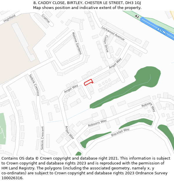 8, CADDY CLOSE, BIRTLEY, CHESTER LE STREET, DH3 1GJ: Location map and indicative extent of plot